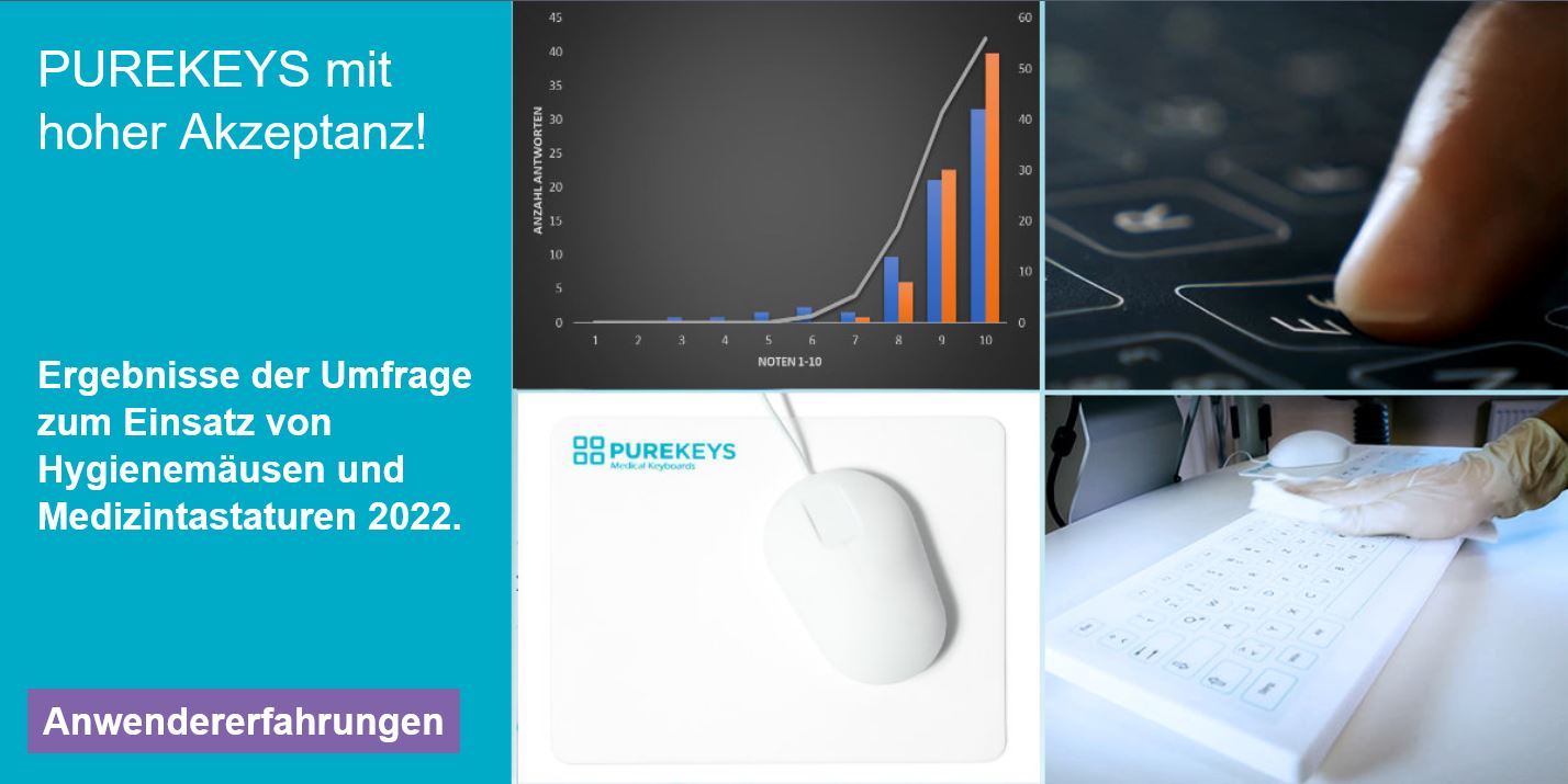 PUREKEYS Anwender-Befragung 2022 – Große Zufriedenheit bei desinfizierbarer Tastatur und Computermaus